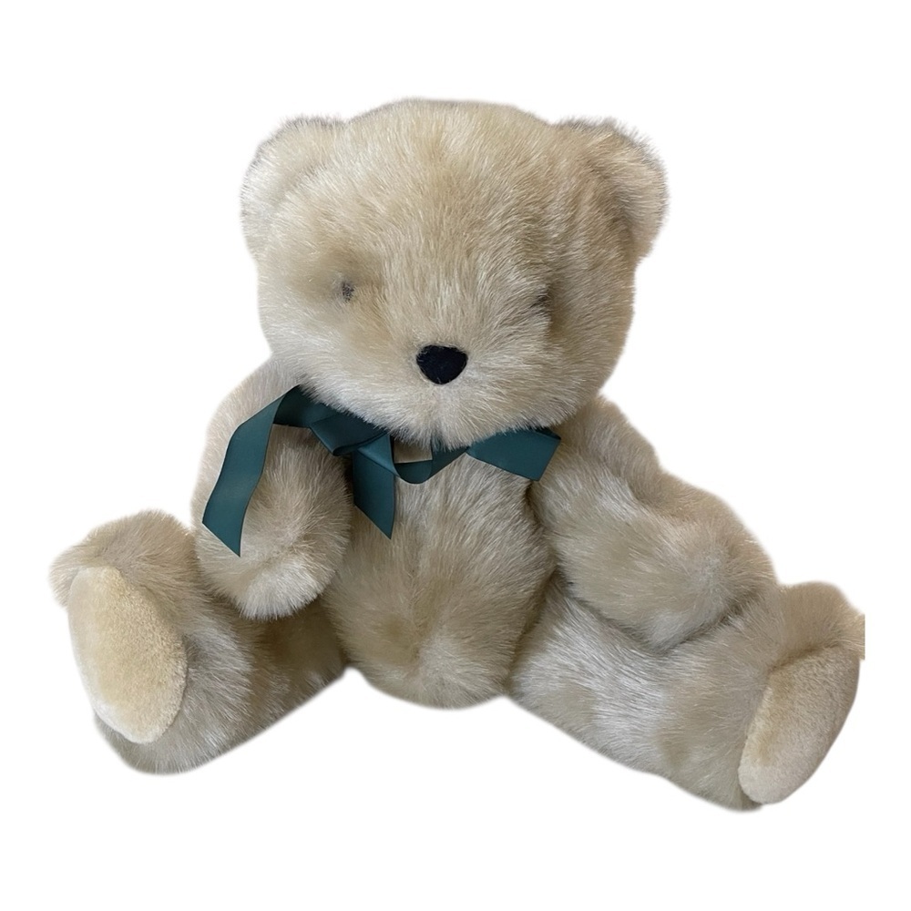 Vintage Plush Teddy Bear by Schmidt, Matrix Essentials, Green Ribbon Soft Fur.